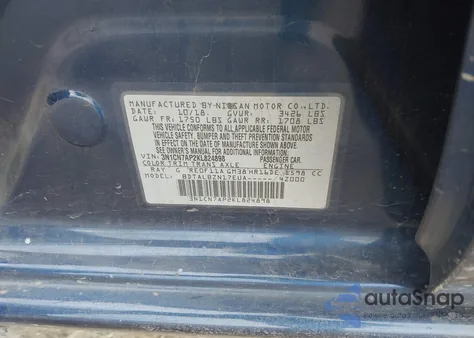 2019 Nissan Versa 1.6 Sv from USA, damaged, VIN 3N1CN7AP2KL824898